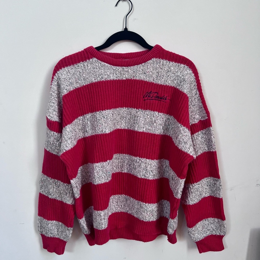 RARE Vintage 90s McDonald’s Striped Knit Sweater – Red & Grey Marled Pullover